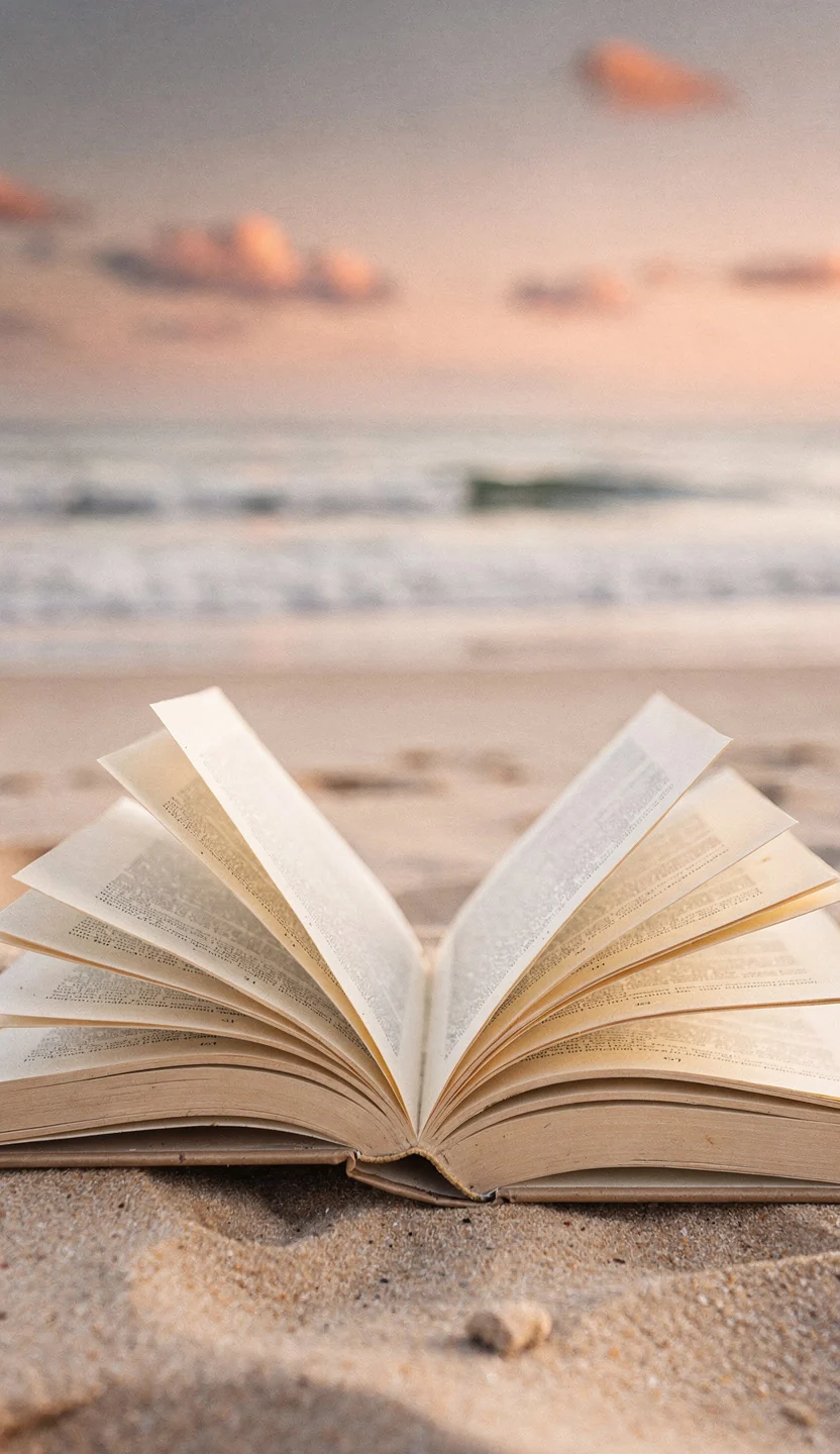 Open book on sand beside the shore